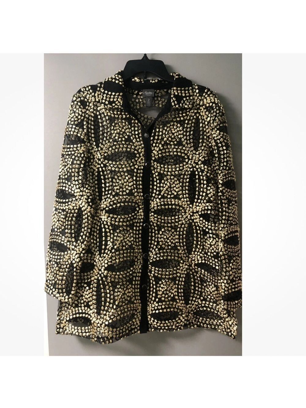 Black & Gold Chico's Traveler Collection Sheer Nylon Needle Stitch Blouse/Jacket